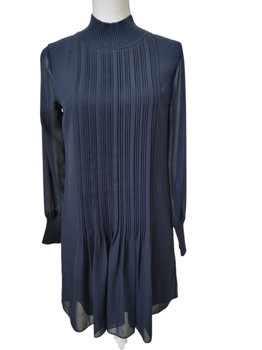 Club Monaco Size 00 Navy Blue Pintuck Rib Mini Dress